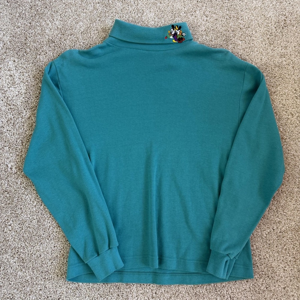 Vintage 90s Mickey Unlimited Shirt Womens Medium Green Mock Neck Mickey Minnie